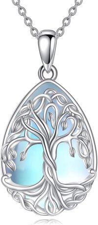 wholesale 925 Sterling Silver Tree of Life Blue Moonstone Teardrop Pendant Necklace for Women-Tree of Life