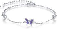 wholesale 925 Sterling Silver Purple Fire Opal Butterfly Charm Bracelet for Women s-Purple