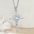 wholesale TOUPOP Cross Infinity Necklaces For Women White Gold S925 Sterling Silver Aquamarine March Birthstone Pendant Necklace Christian Religious Faith Cross Birthday Jewelry For Girlfriend Wife Daughter -0-7
