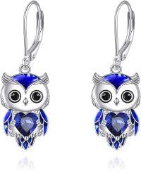 wholesale 925 Sterling Silver Birthstone Owl Dangle Earrings for Women Christmas Gifts-09-September