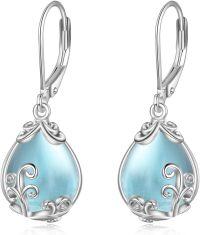 wholesale Sterling Silver Crystal Gemstone Filigree Teardrop Dangle Leverback Earrings-Aquamarine