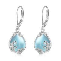 wholesale 925 Sterling Silver Teardrop Earrings Wholesale With Blue Gemstone And Scroll Design-Aquamarine