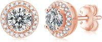 wholesale Rose Gold Plated 925 Sterling Silver Round Cut Moissanite Halo Stud Earrings-1ct round halo-rose gold plated