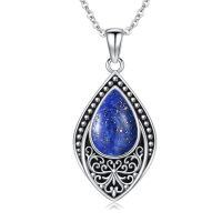 wholesale 925 Sterling Silver Green Moss Agate Teardrop Pendant Necklace-06-Lapis Lazuli