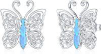 wholesale 925 Sterling Silver Blue Opal Celtic Knot Butterfly Stud Earrings-Butterfly