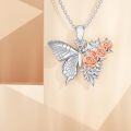 wholesale 925 Sterling Silver Rose Gold Plated Flower Butterfly Pendant Necklace for Women-0-1