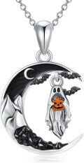 wholesale 925 Sterling Silver Halloween Ghost Pumpkin Moon Necklace Pendant-0-0