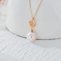 wholesale 14K Gold Leaf Design with White Pearl Pendant Necklace for Women - Elegant  (Length: Adjustable)-0-11