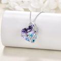 wholesale 925 Sterling Silver Purple Crystal Heart Pendant Necklace w/Butterfly & Spiders  for Her-0-3