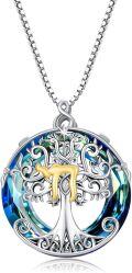 wholesale Sterling Silver Blue Crystal Celtic Tree of Life Pendant Necklace-0-0