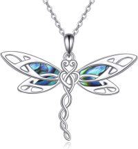wholesale 925 Sterling Silver Abalone Shell Inlay Celtic Knot Dragonfly Pendant Necklace for Women Nature Lovers' Gift-Abalone Shell
