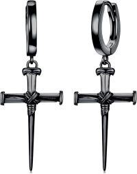 wholesale 925 Sterling Silver Black Gothic Sword Huggie Hoops for Men-2-Black