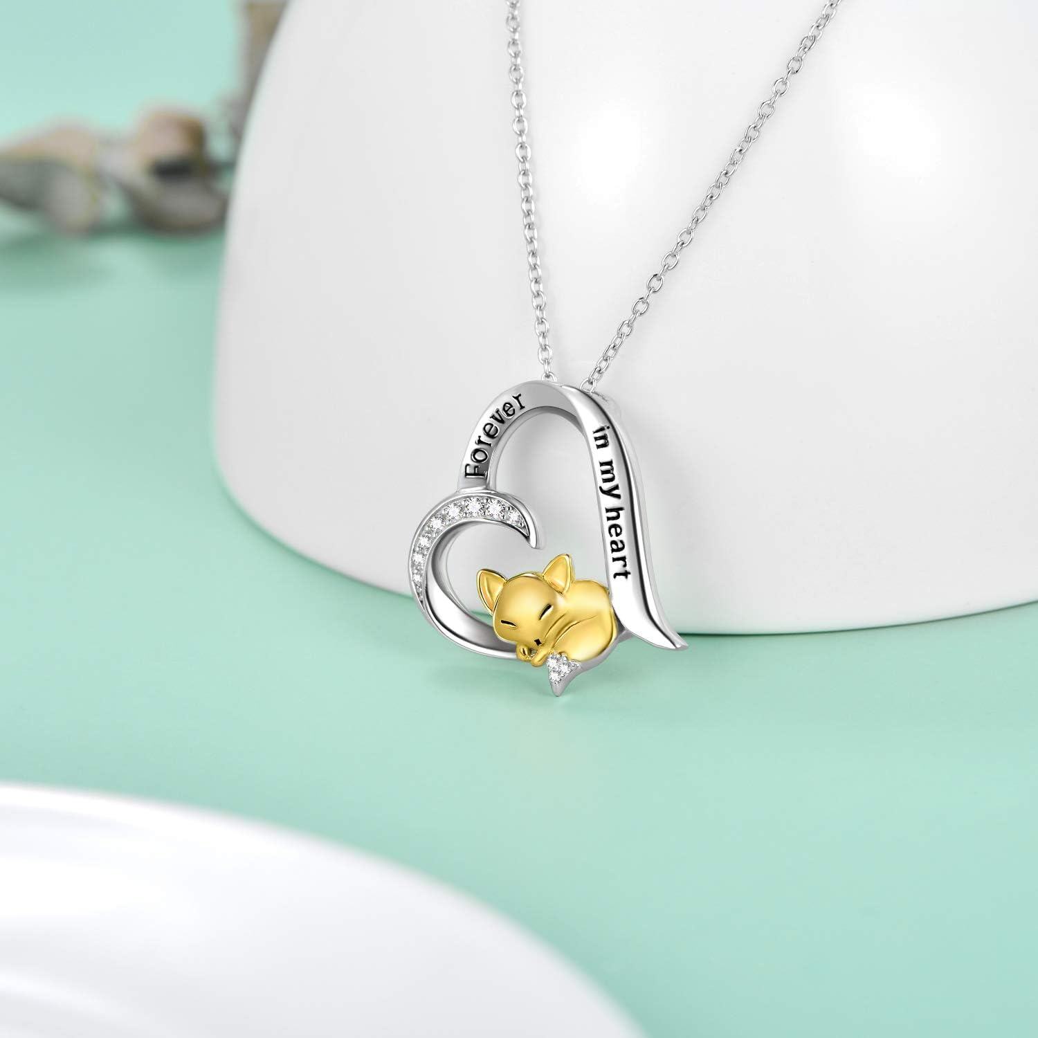 925 Sterling Silver Metal Foxy Love Forever in My Heart Pendant Necklace Gifts for Her-0-2