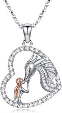wholesale 925 Sterling Silver Heart-Shaped Dragon and Girl Pendant Necklace - Valentine's Day Gifts for Her-Dragon