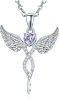 wholesale Sterling Silver Angel Birthstone Necklace with 12 Crystal Gemstones for Women-0-0