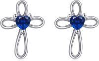 wholesale 925 Sterling Silver Purple Crystal Heart Infinity Cross Stud Earrings for Women Girls Christian  4367-Cross Stud（Sep-Sapphire）