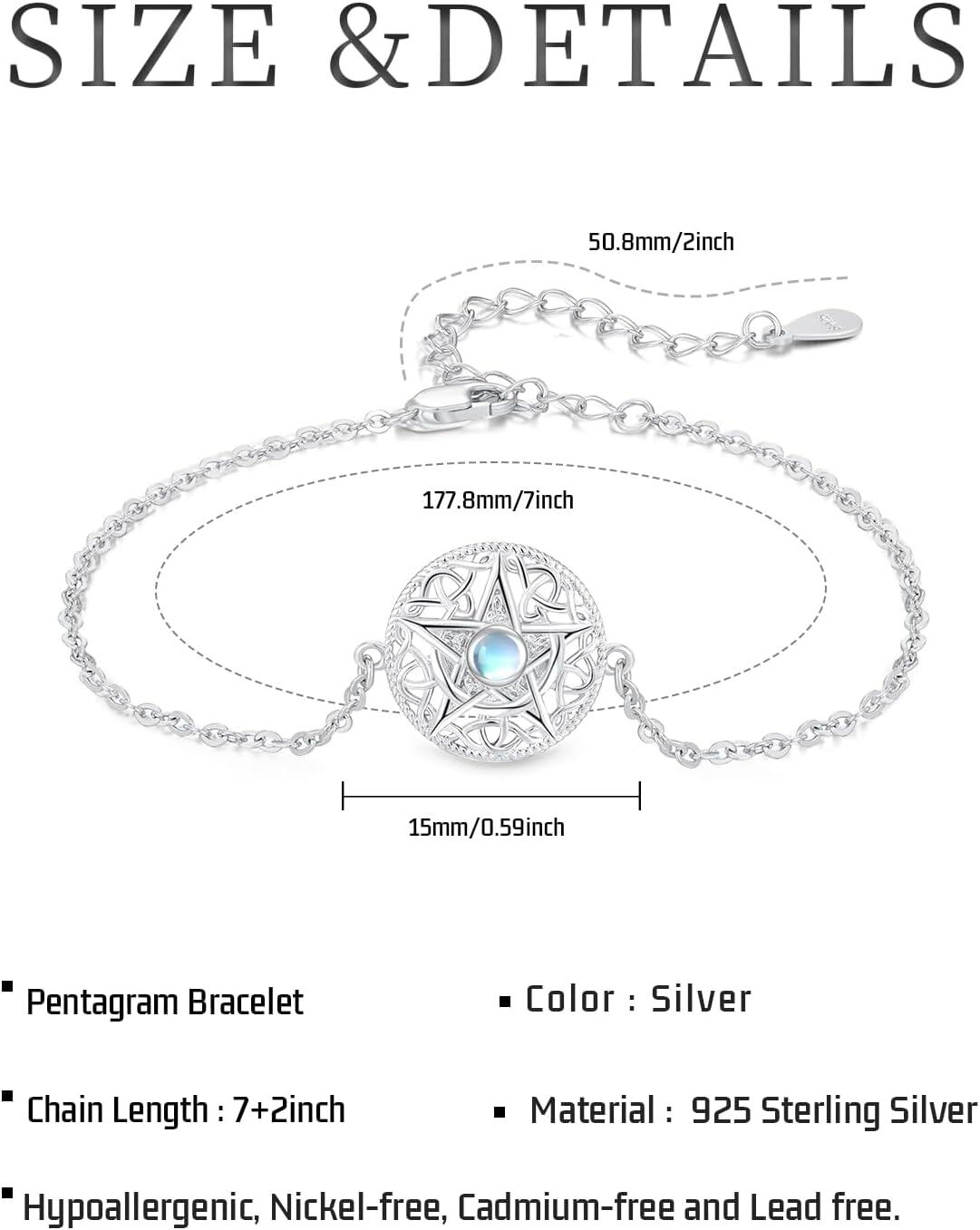wholesale 925 Sterling Silver Round Celtic Knot Moonstone Adjustable Bracelet - Irish  for Women-0-4