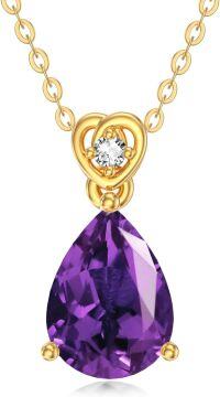 wholesale 14K Gold Diamond (I2 I3) 2Ct Teardrop Birthstone Necklace for Women-Amethyst