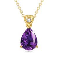 wholesale 14k Gold Teardrop Aquamarine Diamond Pendant Necklace Wholesale With Heart Detail-Amethyst