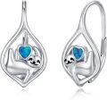 wholesale 925 Sterling Silver Sloth Heart Blue Opal Leverback Earrings for Women Girls Gifts-0-0