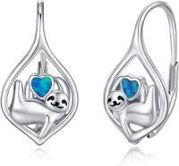 wholesale 925 Sterling Silver Sloth Heart Blue Opal Leverback Earrings for Women Girls Gifts-Sloth-A