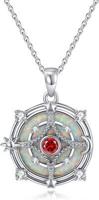 wholesale  925 Sterling Silver White Opal & Zircon January Birthstone Pendant Necklace with Adjustable Chain-01 Jan -White