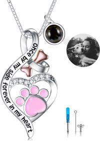 wholesale 925 Sterling Silver & Stone Pet Memorial Necklace - Custom Photo Urn Pendant for Ashes, Hair, or Dirt - Adjustable 18+2 Chain (60 chars)-Infinity-Pink-Photo