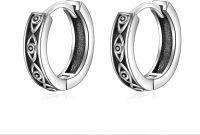 wholesale 925 Sterling Silver Black Celtic Knot Hoop Earrings for Men - Small Vintage Gothic Punk Rock Style Jewelry-Evil Eyes