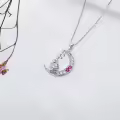 TOUPOP 14k White Gold Plated Pink Zircon Unicorn Moon Initial F Necklace-0-4