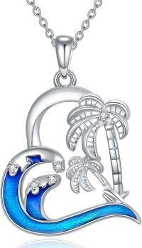 wholesale 925 Sterling Silver Wave & Palm Tree Pendant Necklace for Women - Ocean Inspired Jewelry-Palm Tree Necklace