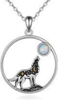 wholesale 925 Sterling Silver Opal Howling Wolf Pendant Necklace for Women - Nature Inspired s-0-0