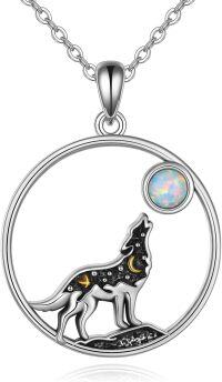 wholesale 925 Sterling Silver Opal Howling Wolf Pendant Necklace for Women - Nature Inspired s-Wolf