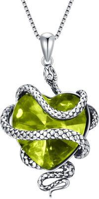 wholesale  Sterling Silver Heart Crystal Snake Necklace Birthstone Jewelry Gift for Women Wife Mom -peridot