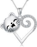 wholesale 925 Sterling Silver Cat Face Heart Locket Pendant with Cubic Zirconia and Paw Print Charm Necklace for Ashes Keepsake Memory Jewelry-0-0