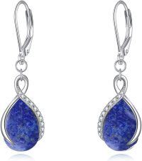 wholesale Sterling Silver Moonstone Larimar Teardrop Earrings Infinity Dangle Gifts-Infinity Lapis Lazuli