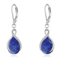 wholesale 925 Sterling Silver Opal Pear-Shaped Drop Earrings with Leverback Hooks for Women Gift Ideas-Infinity Lapis Lazuli