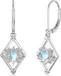 wholesale TOUPOP Lotus Earrings Sterling Silver Dainty Moonstone Leverback Dangle Drop Earrings Lotus Jewelry Birthday Mother's Day Gifts For Women Her Mom -0-0