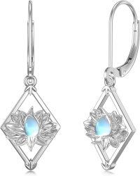 wholesale TOUPOP Lotus Earrings Sterling Silver Dainty Moonstone Leverback Dangle Drop Earrings Lotus Jewelry Birthday Mother's Day Gifts For Women Her Mom -undefined