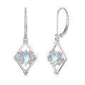 TOUPOP Sterling Silver Moonstone Lotus Dangle Leverback Earrings-0-0
