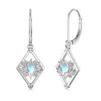 TOUPOP Sterling Silver Moonstone Lotus Dangle Leverback Earrings-undefined
