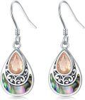 wholesale S925 Sterling Silver Abalone Shell & Cubic Zirconia Teardrop Dangle Earrings for Women-0-0