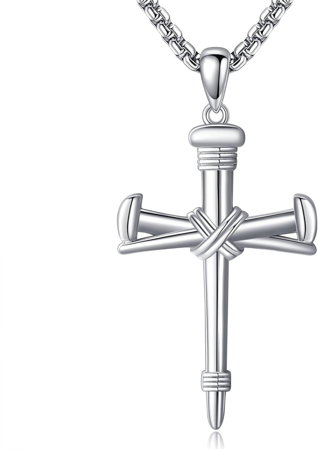 925 Sterling Silver Nail Cross Memorial Jewelry Men's Necklaces for Women Religious Gifts Christian Faith Symbols Catholic Pendants 24 Chain-0-0