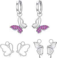 wholesale 925 Sterling Silver Pink Crystal Butterfly Drop Earring Set for Women (Set of 3)-Butterfly