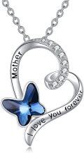 wholesale 925 Sterling Silver Mother's Day Gift Blue Butterfly Crystal Heart Pendant Necklaces for Women I Love You Forever s-0-0