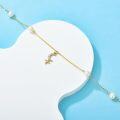 wholesale 14K Gold Pearl Crescent Moon Cross Charm Bracelet for Women - Adjustable Length-0-2