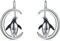 wholesale 925 Sterling Silver Penguin on Crescent Moon Leverback Dangle Drop Hoop Earrings for Women Birthdays Anniversaries and Christmas Gifts-0-0