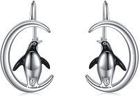 wholesale 925 Sterling Silver Penguin on Crescent Moon Leverback Dangle Drop Hoop Earrings for Women Birthdays Anniversaries and Christmas Gifts-27-Leverback-Penguins