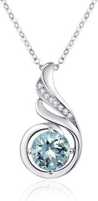 wholesale 925 Sterling Silver Opal CZ Moonstone 12 Month Birthstone Necklace for Women-03-Mar-Lab Created Aquamarine