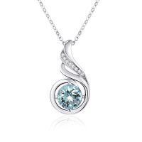 wholesale 925 Sterling Silver Opal CZ Moonstone 12 Month Birthstone Necklace for Women-03-Mar-Lab Created Aquamarine