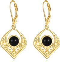 wholesale 925 Sterling Silver & Black Onyx Evil Eye Filigree Teardrop Leverback Earrings - Bohemian  for Women-Black Onyx C